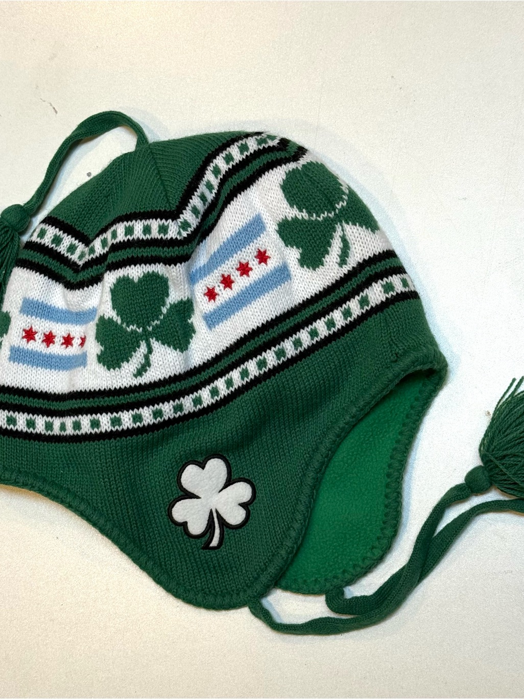 Green Shamrock Earflap Beanie Hat - Unbranded
